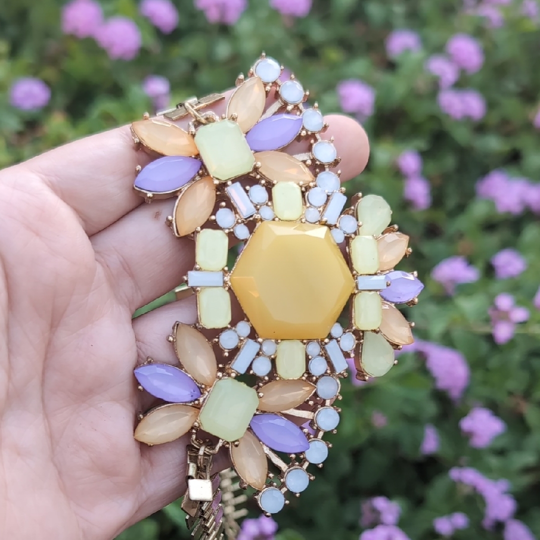 Elegant Gold And Pastel Statement Necklace